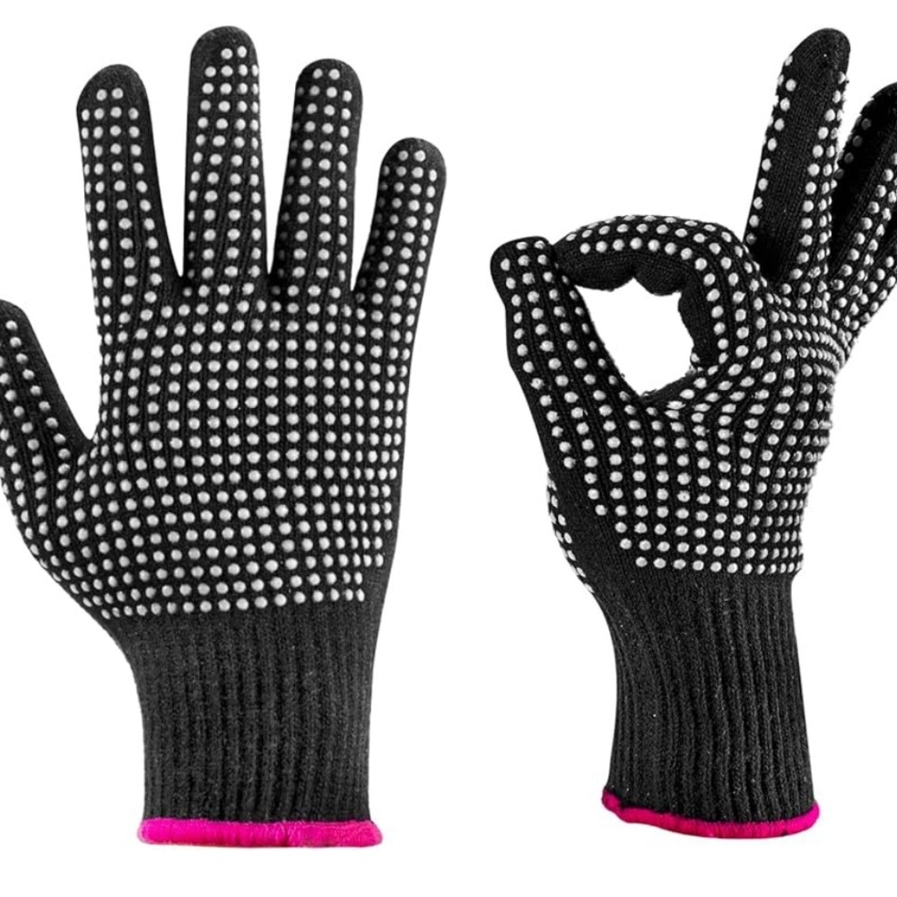 Black and White Dotted Gloves Heat Resistant for Use With Curlers